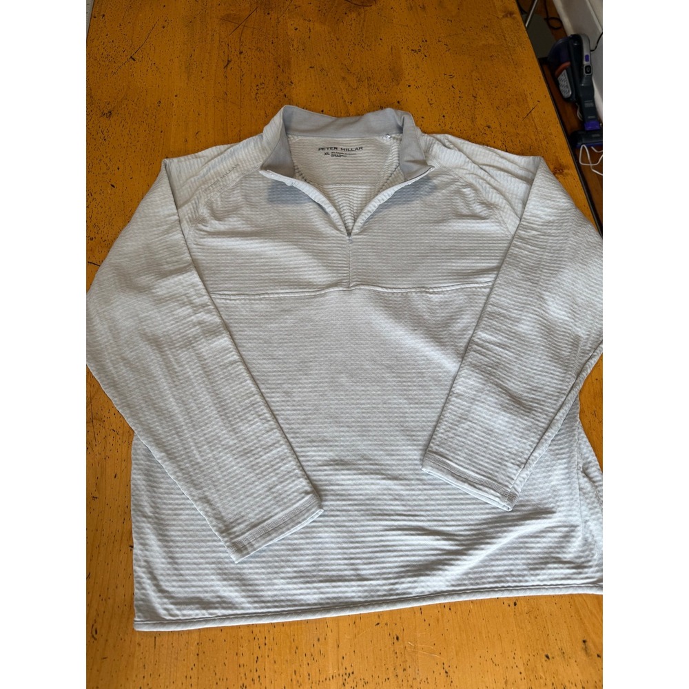 Peter Millar Maven XL Light Gray Textured Performance Golf Quarter Zip Pullover